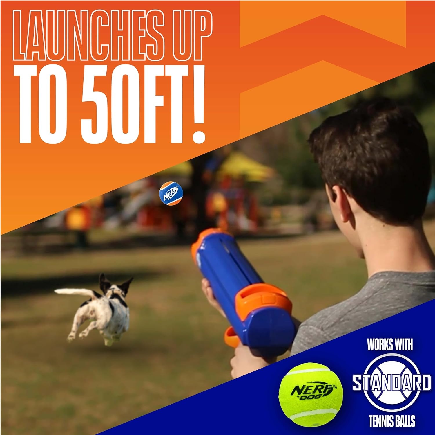 image:imageNerf Dog Tennis Ball Blaster Dog Toy16 in Compact Blaster with 1 Ball