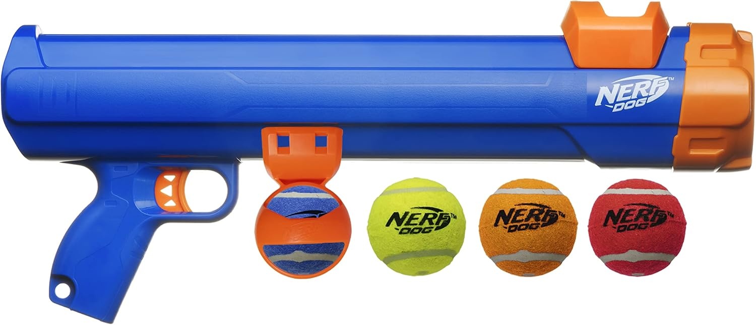 image:imageNerf Dog Tennis Ball Blaster Dog Toy20 Inch Large Blaster with 4 Balls Pack of 3