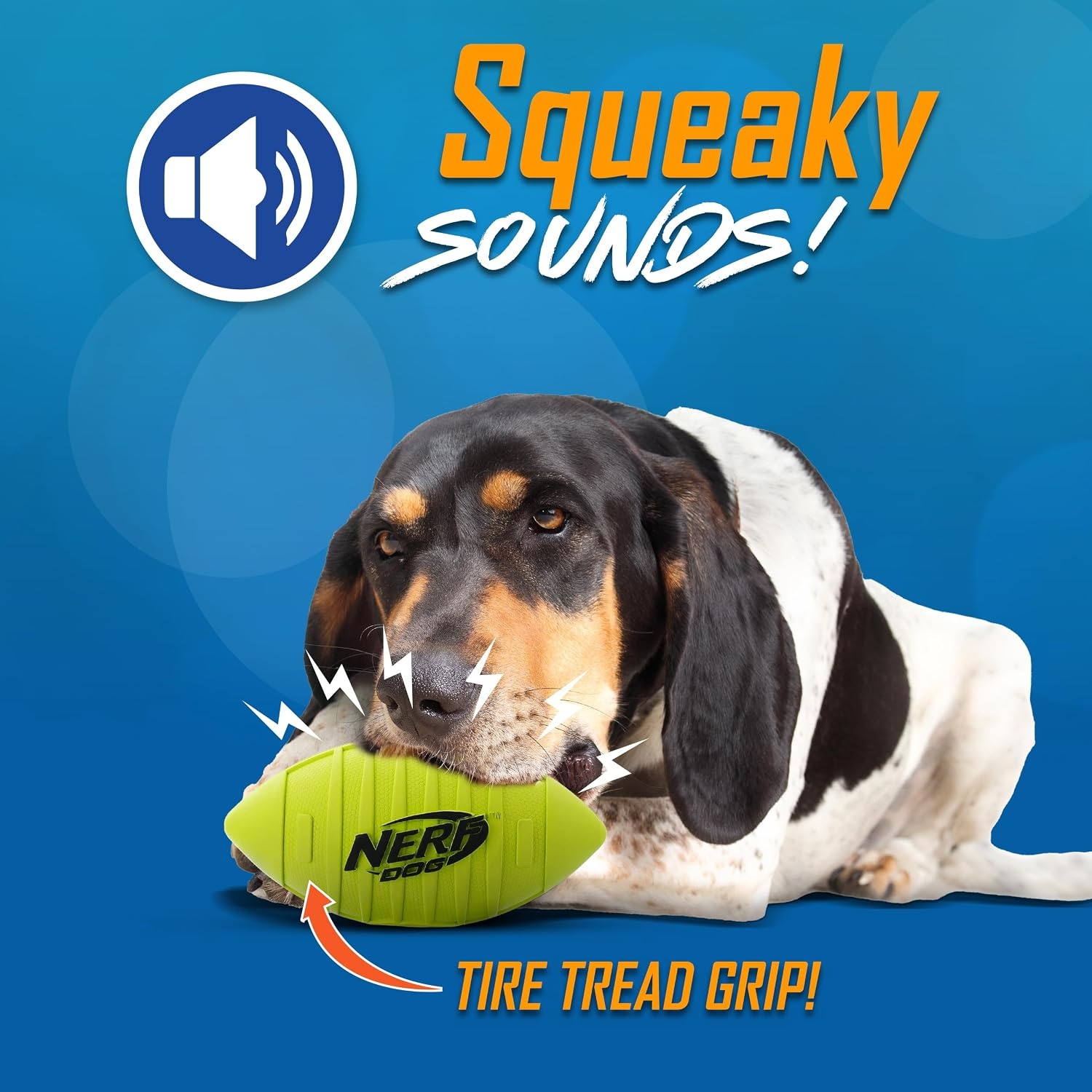 image:imageNerf Dog Tire Squeak Football Outdoor Dog Toy 6 Inch Dog Football Squeaking Toy for Medium and Large Breeds BlueGreen