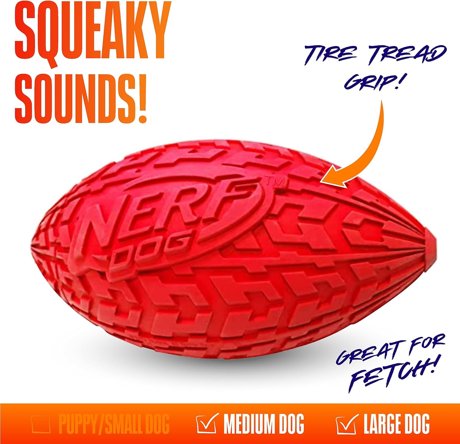 image:imageNerf Dog Tire Squeak Football Outdoor Dog Toy 6 Inch Dog Football Squeaking Toy for Medium and Large Breeds BlueRed and Blue