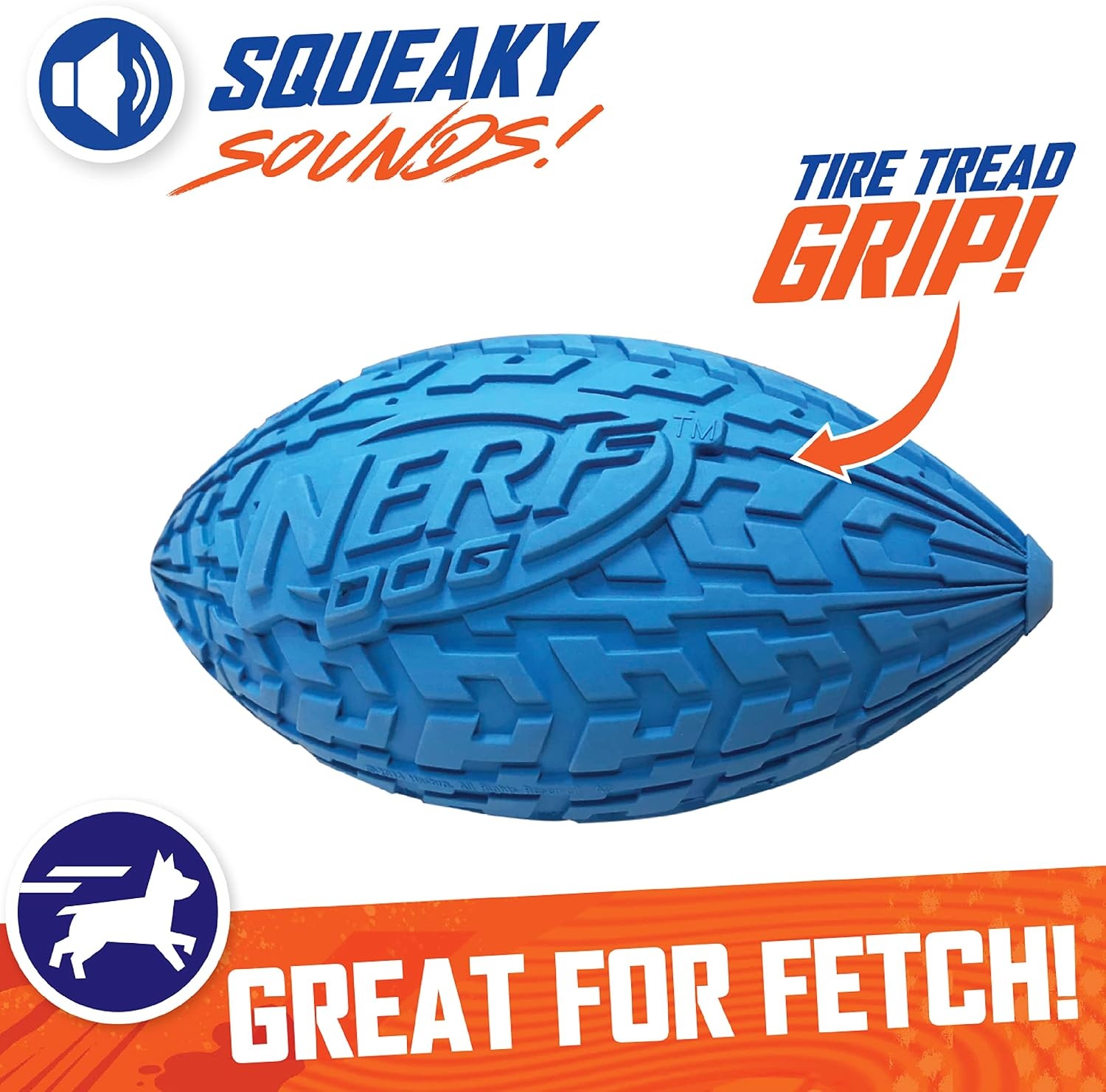 image:imageNerf Dog Tire Squeak Football Outdoor Dog Toy 6 Inch Dog Football Squeaking Toy for Medium and Large Breeds BlueRed and Blue