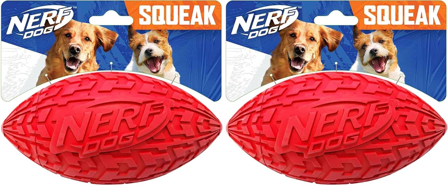 image:imageNerf Dog Tire Squeak Football Outdoor Dog Toy 6 Inch Dog Football Squeaking Toy for Medium and Large Breeds RedRed
