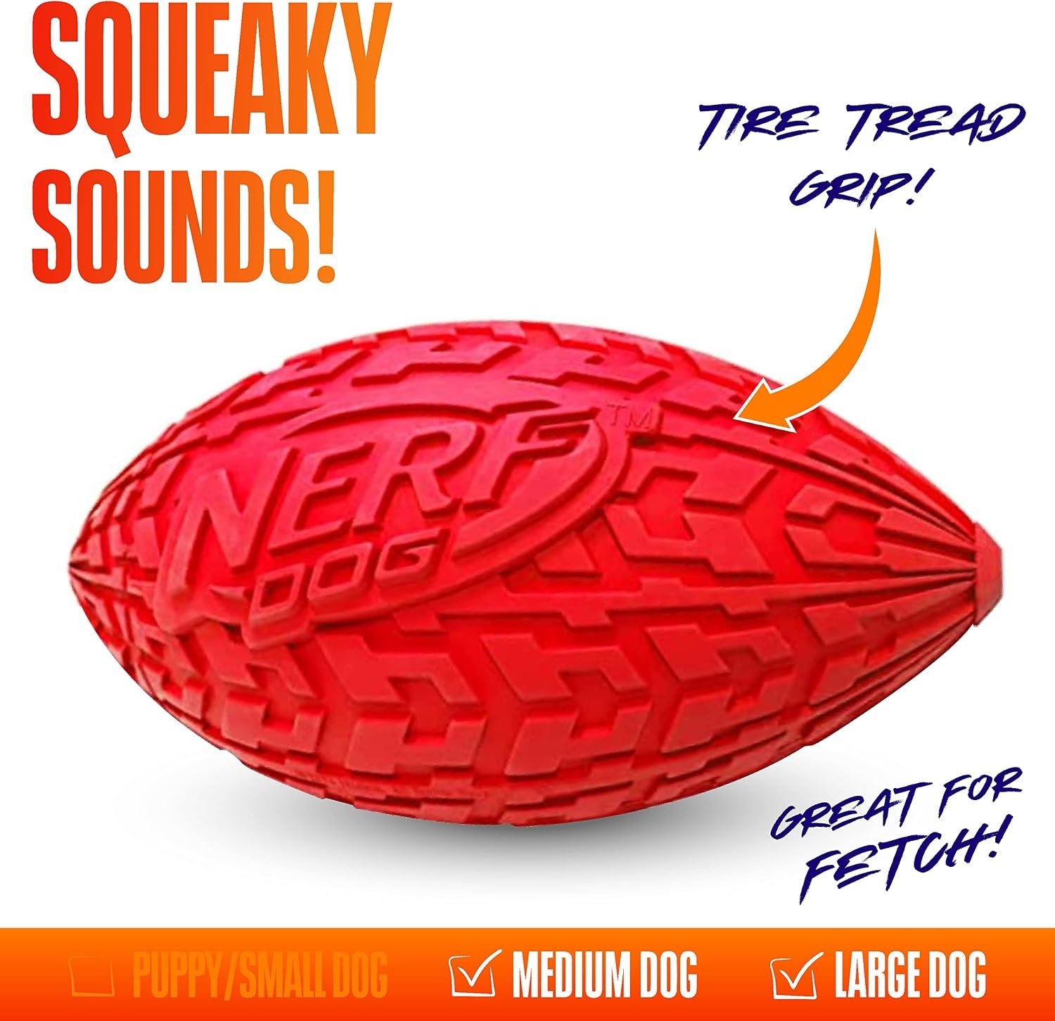 image:imageNerf Dog Tire Squeak Football Outdoor Dog Toy 6 Inch Dog Football Squeaking Toy for Medium and Large Breeds RedRed