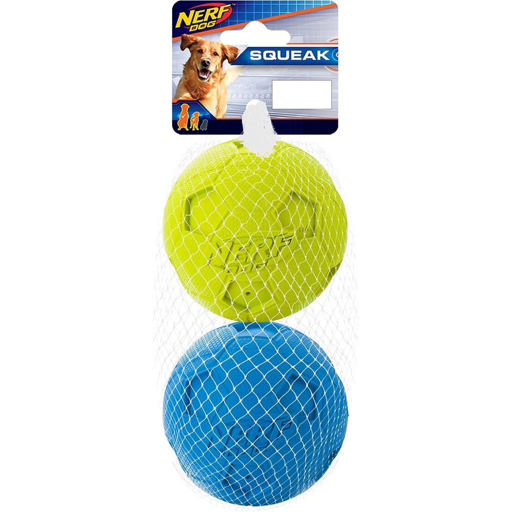 image:imageNerf Dog 4in Soccer Squeak Ball Green Dog Toy Model Number 2172Green Blue 2 Pack