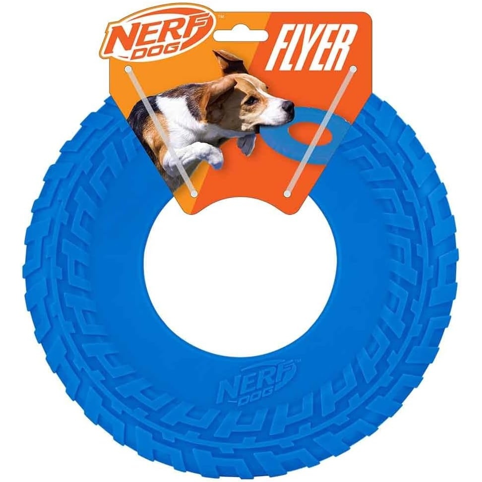 image:imageNerf Dog Atomic Flyer Outdoor Dog Toy 10 Inch Flying Disc Dog Fetch Toy Rubber Dog Toy for Medium Dogs and Large Dogs OrangeBlue