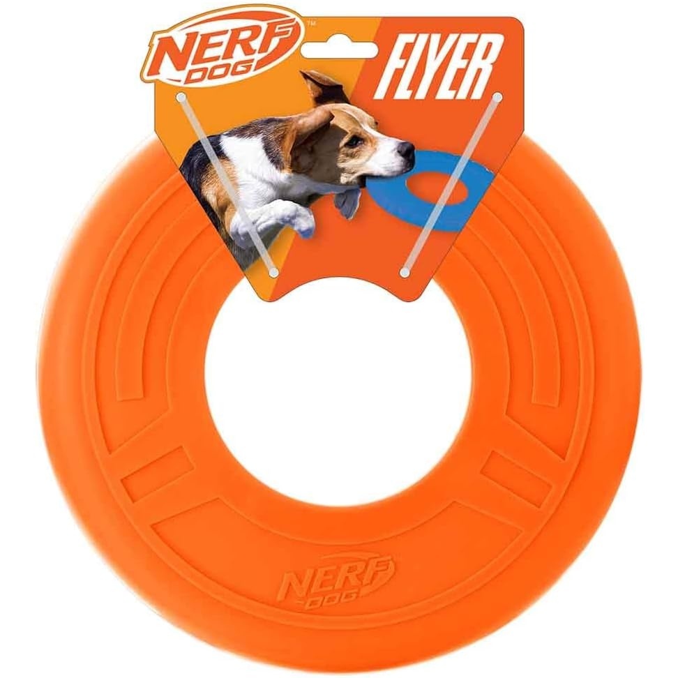 image:imageNerf Dog Atomic Flyer Outdoor Dog Toy 10 Inch Flying Disc Dog Fetch Toy Rubber Dog Toy for Medium Dogs and Large Dogs OrangeOrange