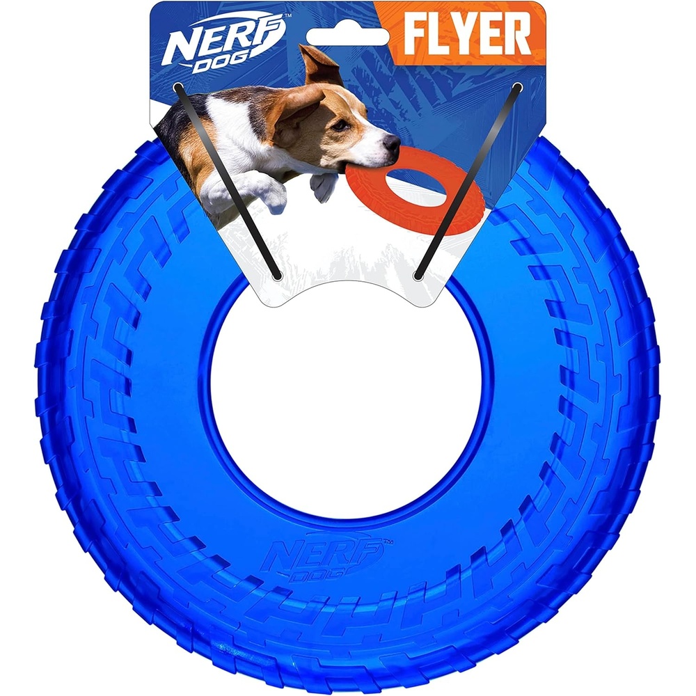 image:imageNerf Dog Atomic Flyer Outdoor Dog Toy 10 Inch Flying Disc Dog Fetch Toy Rubber Dog Toy for Medium Dogs and Large Dogs OrangeTranslucent Blue