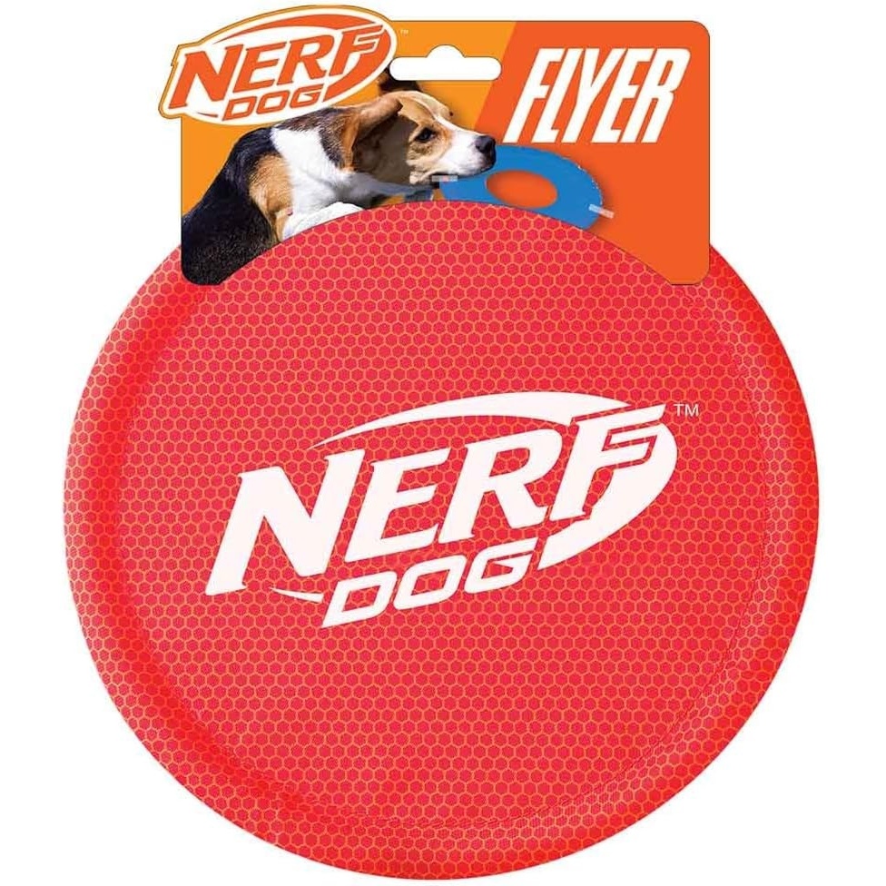 image:imageNerf Dog Nylon Flyer Dog Toy Flying Disc Lightweight Durable and Water Resistant Great for Beach and Pool 9 inch diameter for MediumLarge Breeds Single Unit BlueRed