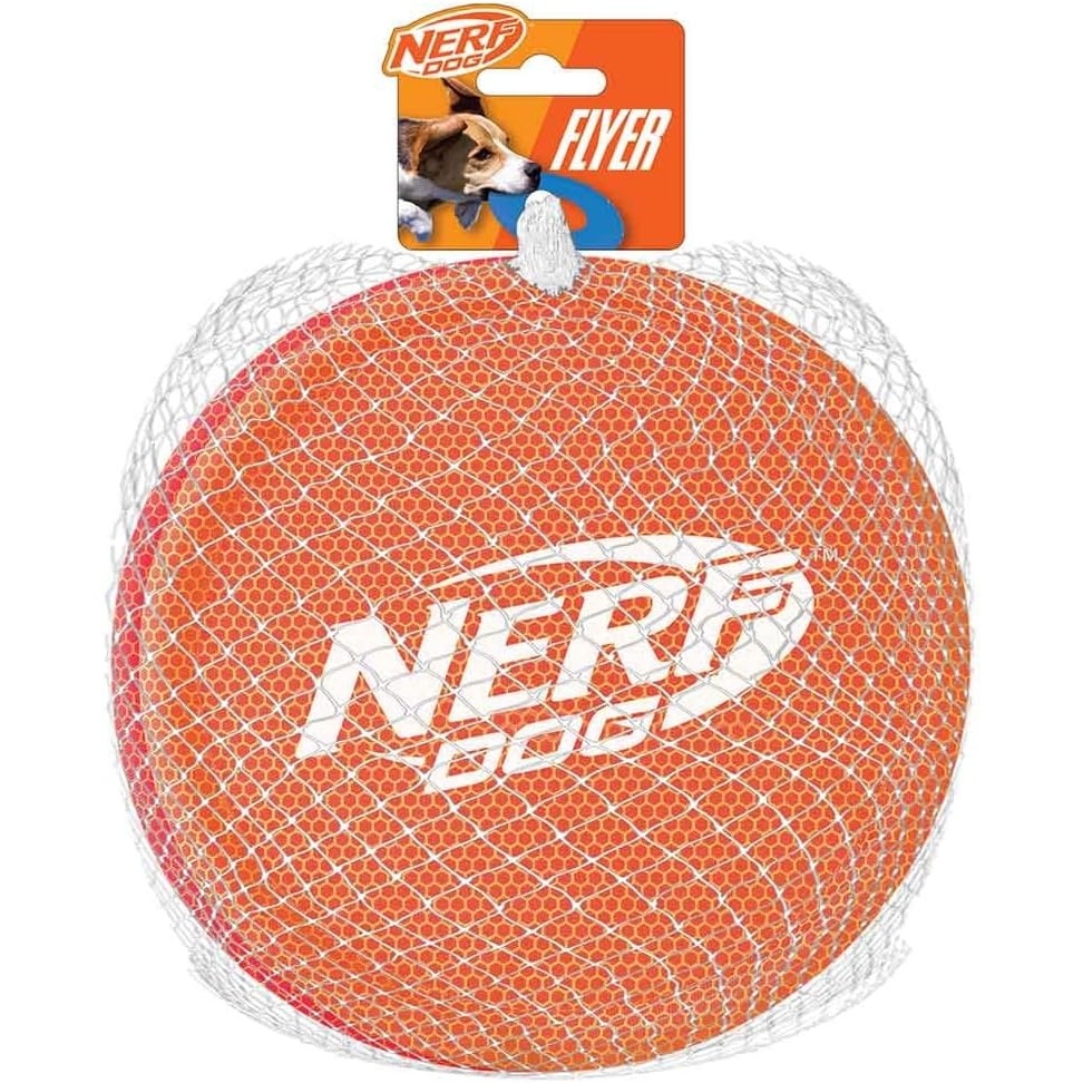 image:imageNerf Dog Nylon Flyer Dog Toy Flying Disc Lightweight Durable and Water Resistant Great for Beach and Pool 9 inch diameter for MediumLarge Breeds Single Unit BlueOrange and Red