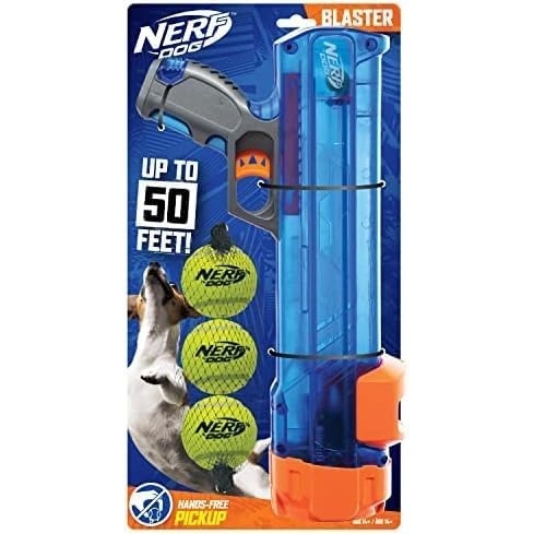 image:imageNerf Dog Tennis Ball Blaster Dog Toy Gift Set Tennis Ball Dog Fetch Toy Launches up to 50 ft Dog Ball Thrower for All Breeds Includes Translucent Blue Tennis Ball Launcher and 3 Dog Tennis Balls4 Piece Set Pack of 12