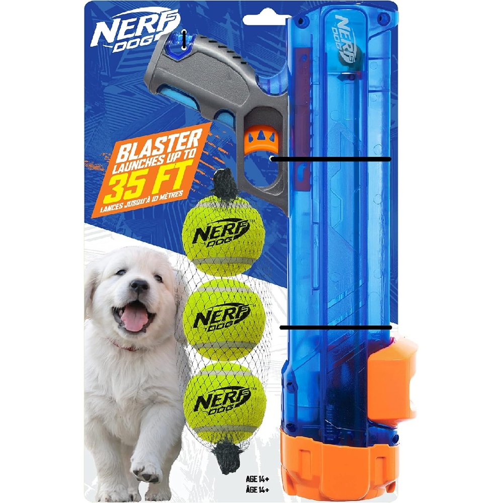 image:imageNerf Dog Tennis Ball Blaster Dog Toy12 in Translucent Blaster with 3 Balls
