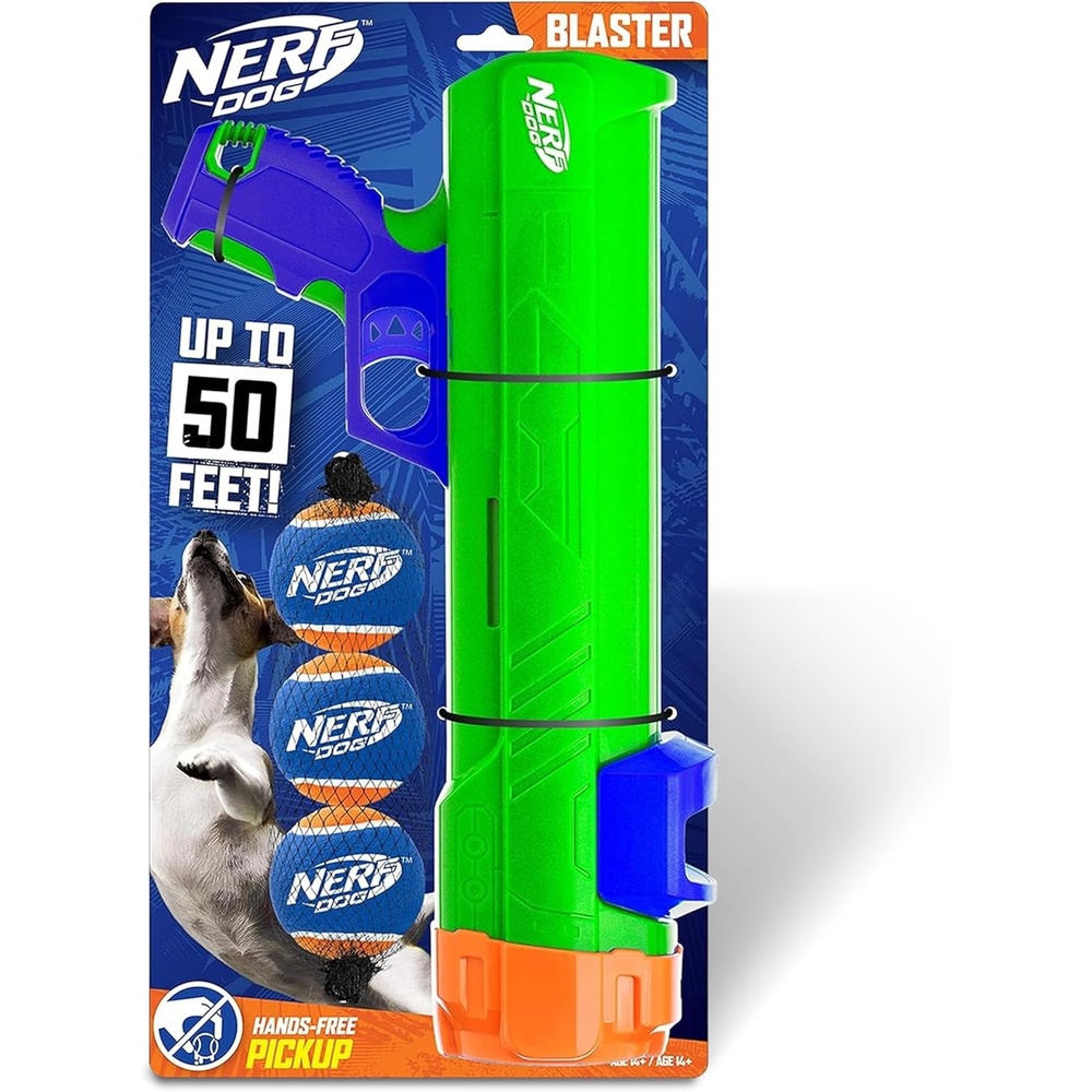 image:imageNerf Dog Tennis Ball Blaster Dog Toy16 in Compact Blaster with 3 Balls
