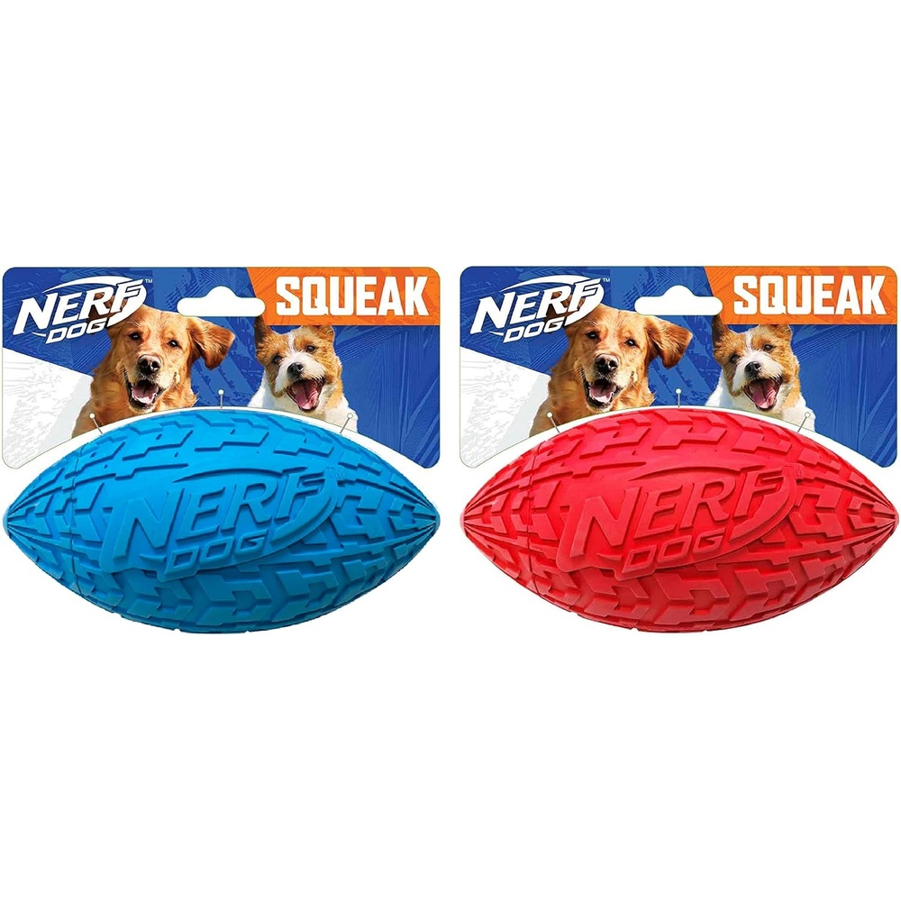image:imageNerf Dog Tire Squeak Football Outdoor Dog Toy 6 Inch Dog Football Squeaking Toy for Medium and Large Breeds BlueRed and Blue