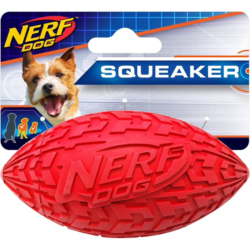 image:imageNerf Dog Tire Squeak Football Outdoor Dog Toy 6 Inch Dog Football Squeaking Toy for Medium and Large Breeds RedRed