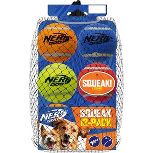 Nerf Dog 12-Piece Dog Toy Gift Set, Includes 2.5in Squeak Tennis Ball 12-Pack, Nerf Tough Material, Multicolored for All Breed Sizes(Multicolored)