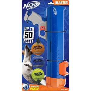 Nerf Dog 16-Piece Dog Toy Gift Set, Includes 16 2.5in Squeak Tennis Balls and a 10.25in Bucket, Nerf Tough Material, Green(16in Blaster with 3 Balls)