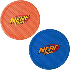 Nerf Dog Nylon Flyer Dog Toy, Flying Disc, Lightweight, Durable and Water Resistant, Great for Beach and Pool, 9 inch diameter, for Medium/Large Breeds, Single Unit, Blue(Blue and Red – 2 Pack)