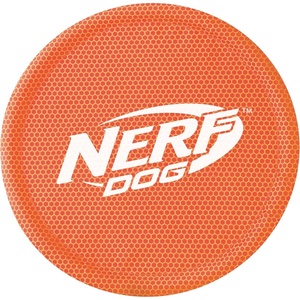 Nerf Dog Nylon Flyer Dog Toy, Flying Disc, Lightweight, Durable and Water Resistant, Great for Beach and Pool, 9 inch diameter, for Medium/Large Breeds, Single Unit, Blue(Orange)