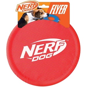 Nerf Dog Nylon Flyer Dog Toy, Flying Disc, Lightweight, Durable and Water Resistant, Great for Beach and Pool, 9 inch diameter, for Medium/Large Breeds, Single Unit, Blue(Red)
