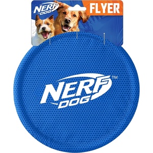 Nerf Dog Nylon Flyer Dog Toy, Flying Disc, Lightweight, Durable and Water Resistant, Great for Beach and Pool, 9 inch diameter, for Medium/Large Breeds, Single Unit, Blue(Blue)