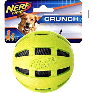 Nerf Dog Rubber Ball Dog Toy with Checkered Squeaker, Lightweight, Durable and Water Resistant, 4 Inch Diameter for Medium/Large Breeds, Single Unit, Blue(3.8 in Green)