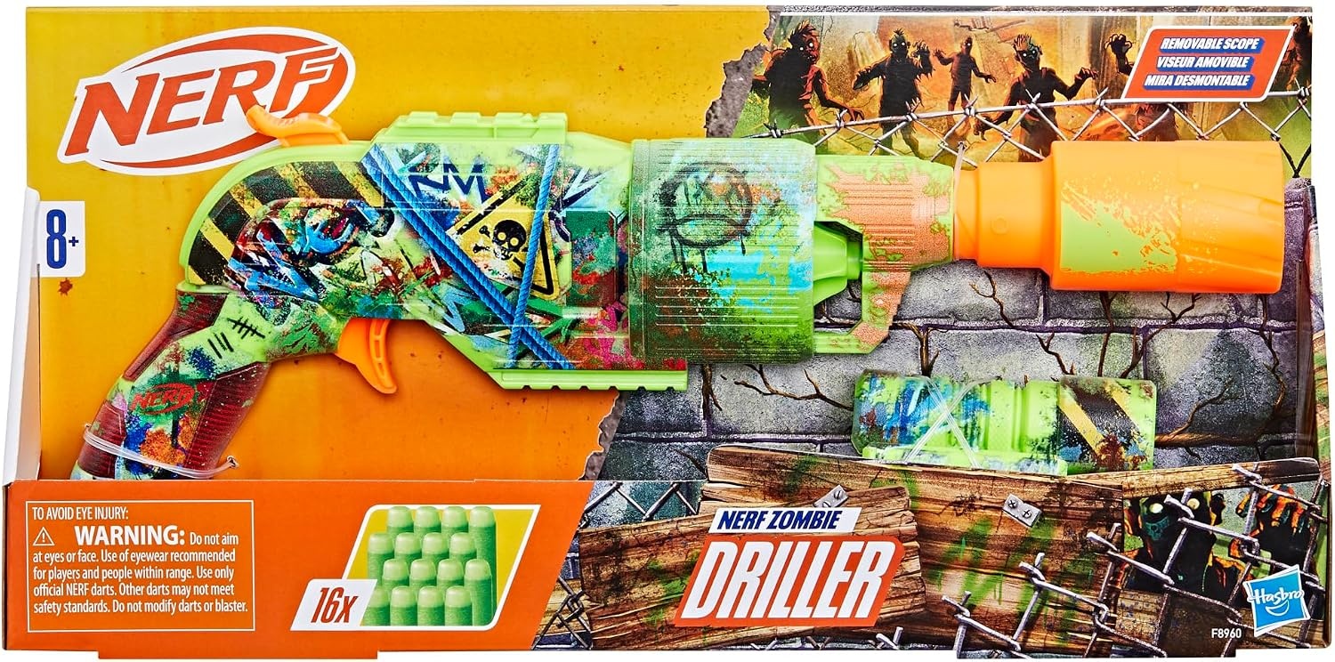 image:imageNerf Zombie Strikeout Dart Blaster 8 Nerf Elite Darts Foam Blade Pull Back Priming Outdoor Games Ages 8 Amazon ExclusiveZombie Driller