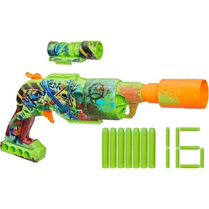 Nerf Zombie Strikeout Dart Blaster, 8 Nerf Elite Darts, Foam Blade, Pull Back Priming, Outdoor Games, Ages 8+ (Amazon Exclusive)(Zombie Driller)