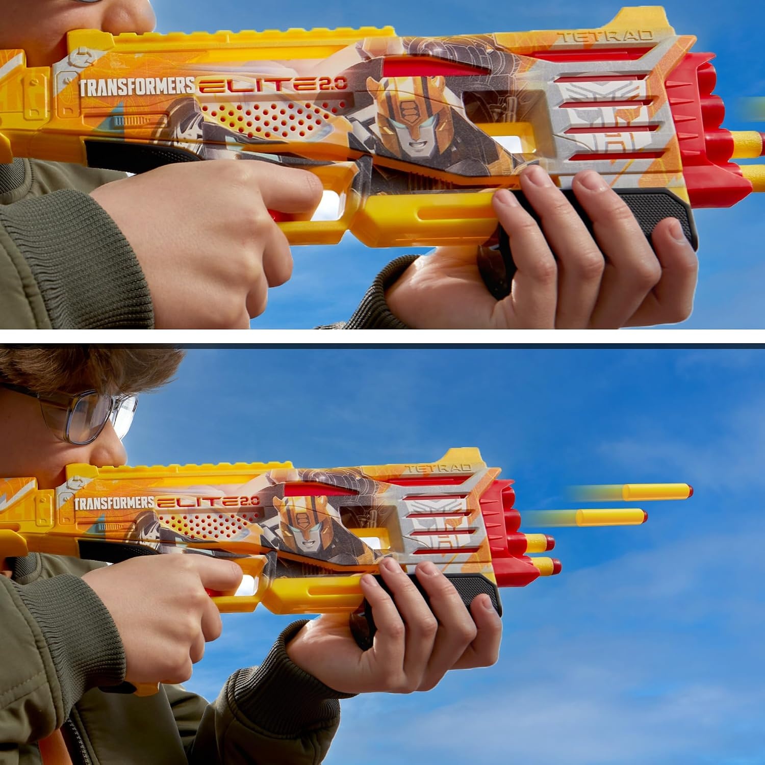 image:imageNerf Transformers Bumblebee Dart Blaster 8 Nerf Elite Darts Pump Action Toy Foam Blasters for 8 Year Old Boys amp Girls amp Up Amazon Exclusive