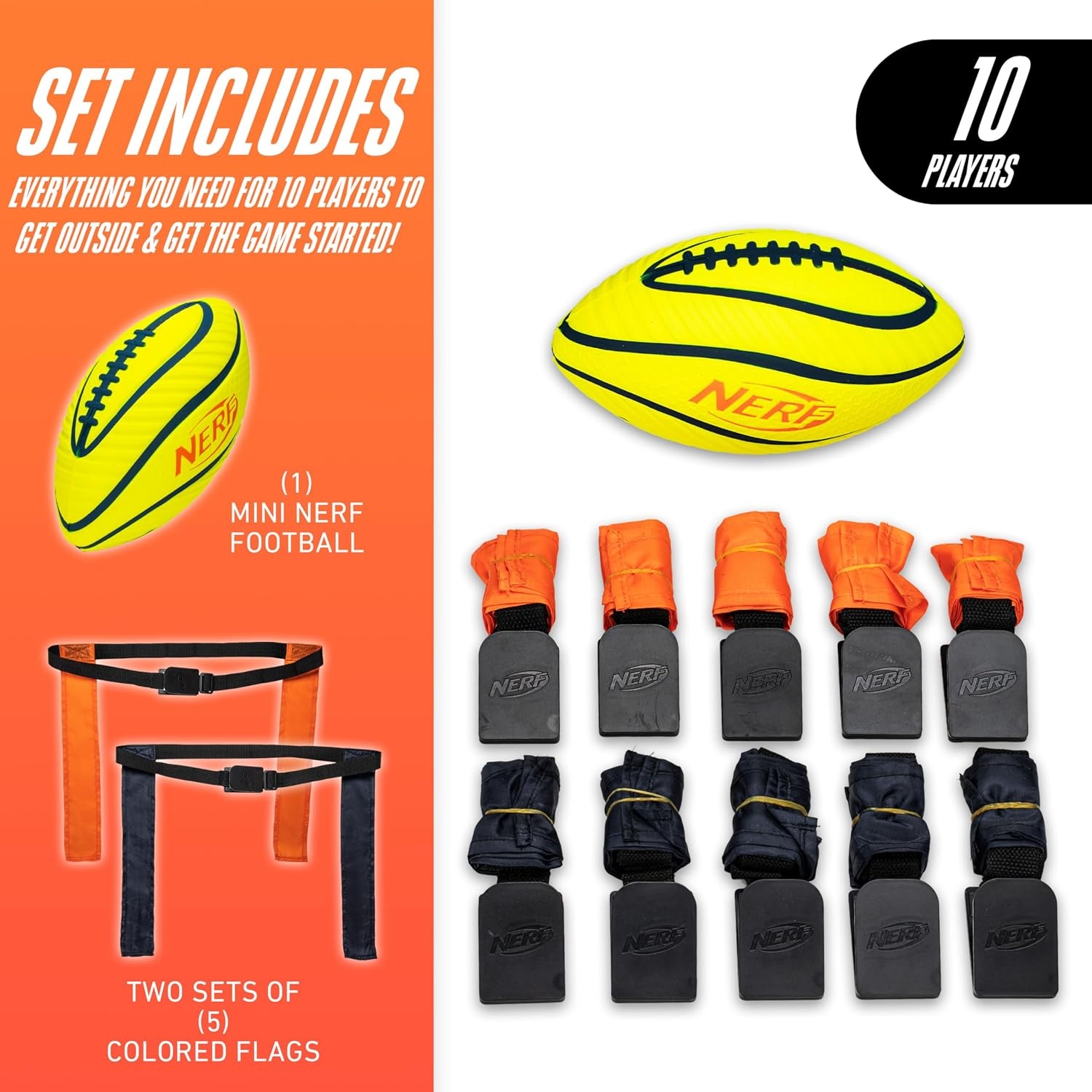 image:imageNERF 10Player Flag Football Belts Ball Set