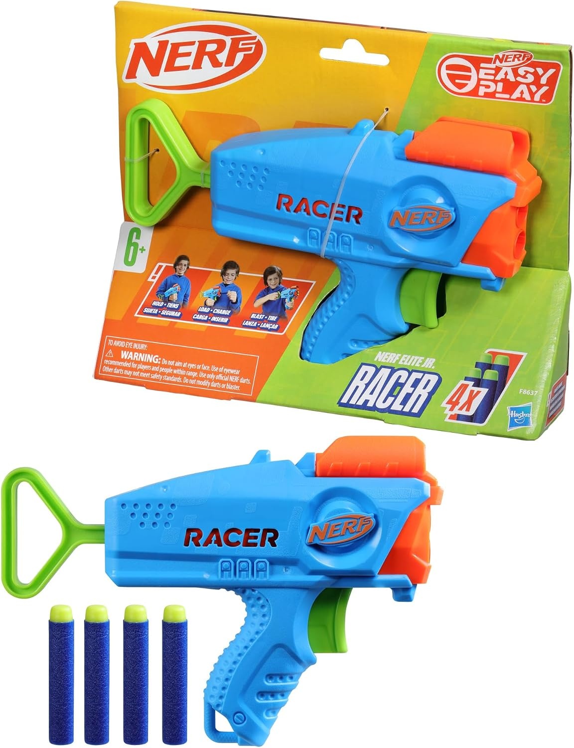 image:imageNERF Elite Junior Racer Easy Play Dart Blaster 4 Nerf Elite Darts Nerf Blaster Outdoor Toys for Kids Ages 6