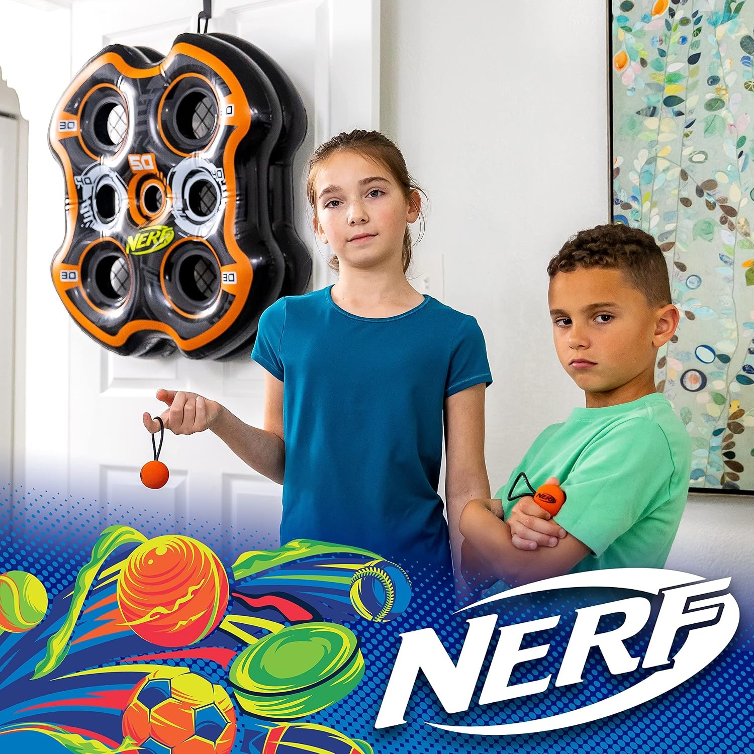 image:imageNERF Fling n Score Inflatable Slingshot Target Game 24 Door Toy