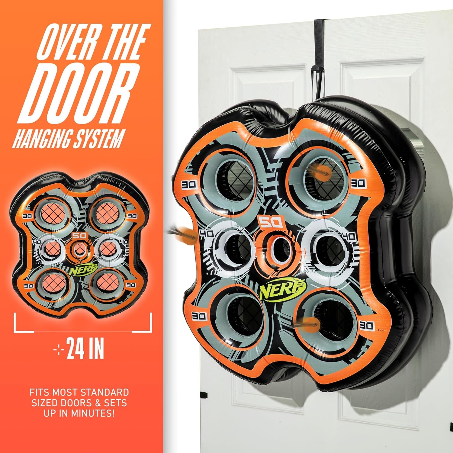 image:imageNERF Fling n Score Inflatable Slingshot Target Game 24 Door Toy