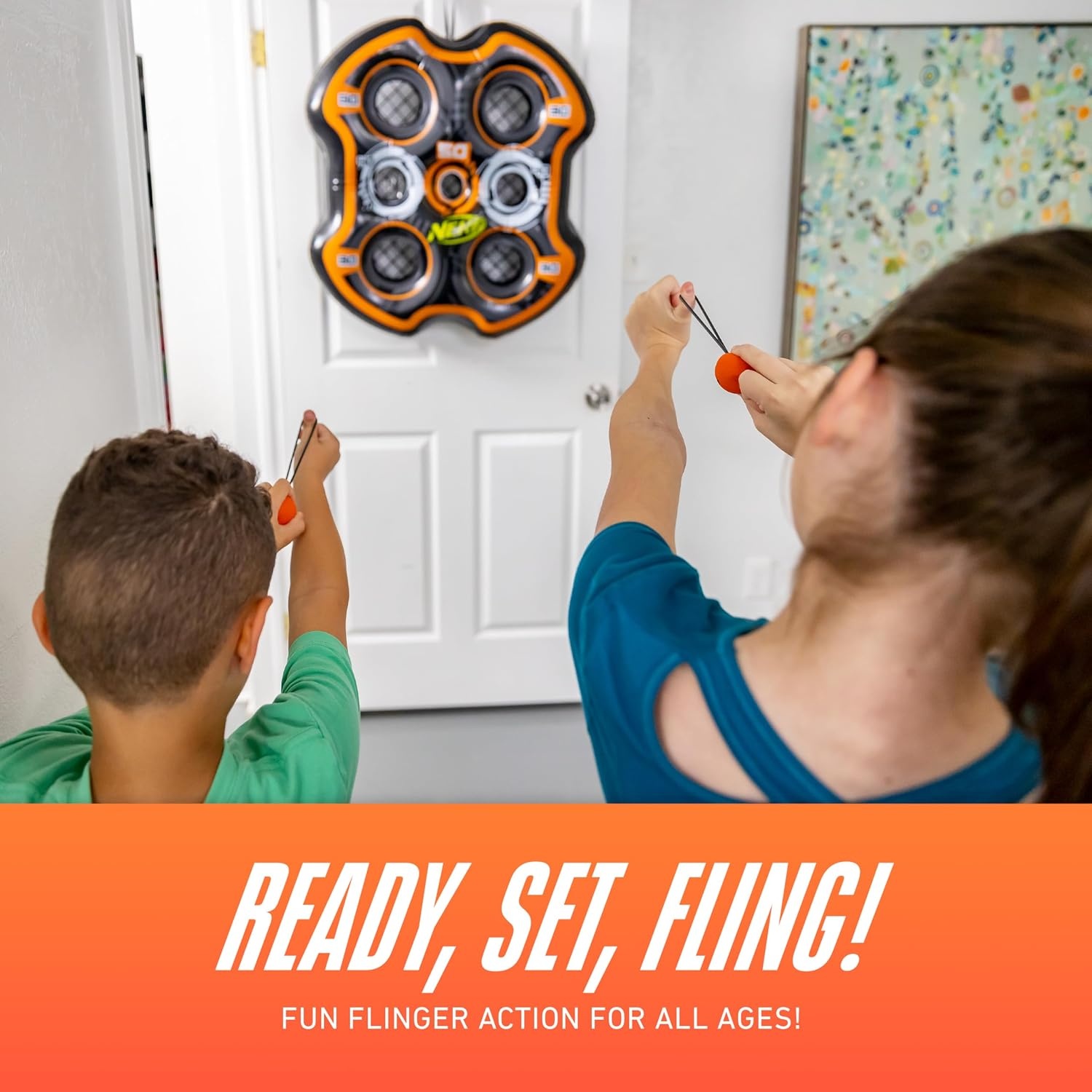 image:imageNERF Fling n Score Inflatable Slingshot Target Game 24 Door Toy