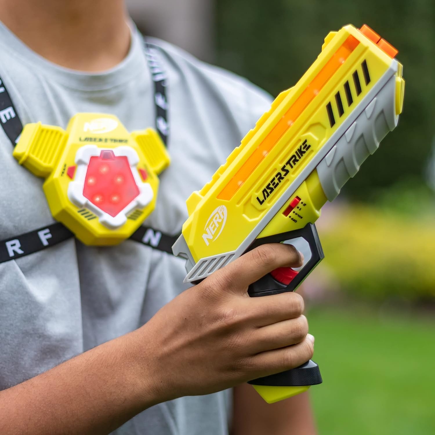 image:imageNERF Laser Strike 4 Player Laser Tag Game Pack Complete with 4 300ft Range Blasters 4 Target Vests amp 4 Holsters  Indoor or Outdoor Play Arcade Games Toys for Kids amp Family