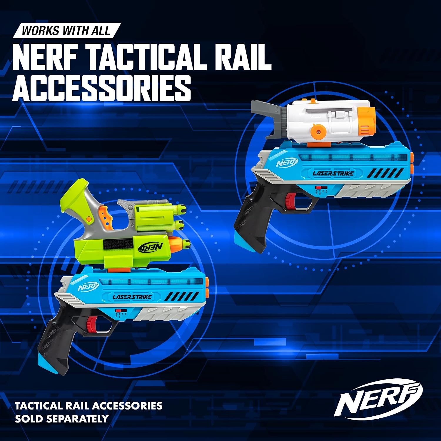 image:imageNERF Laser Strike 4 Player Laser Tag Game Pack Complete with 4 300ft Range Blasters amp 4 Holsters  Indoor or Outdoor Play Arcade Games Toys for Kids amp Family