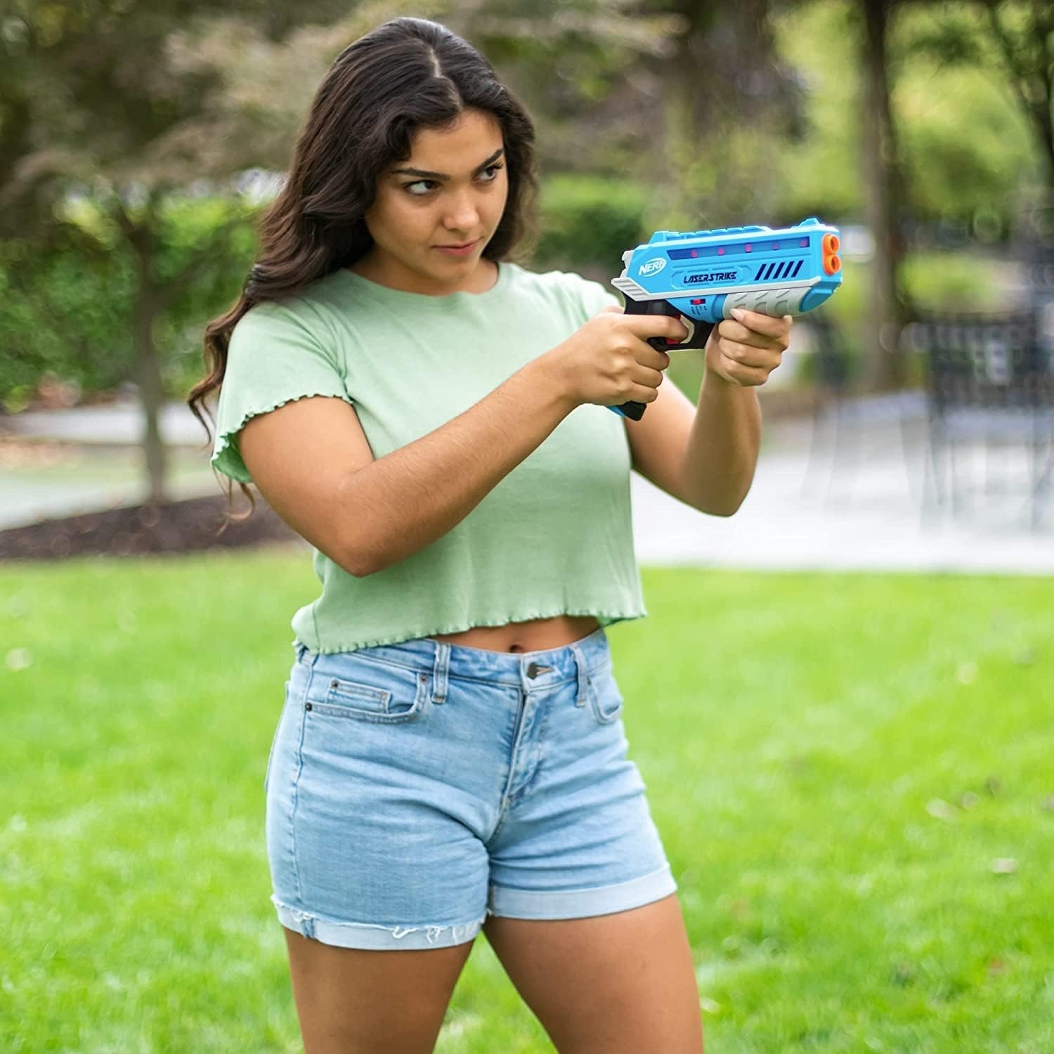 image:imageNERF Laser Strike 4 Player Laser Tag Game Pack Complete with 4 300ft Range Blasters amp 4 Holsters  Indoor or Outdoor Play Arcade Games Toys for Kids amp Family