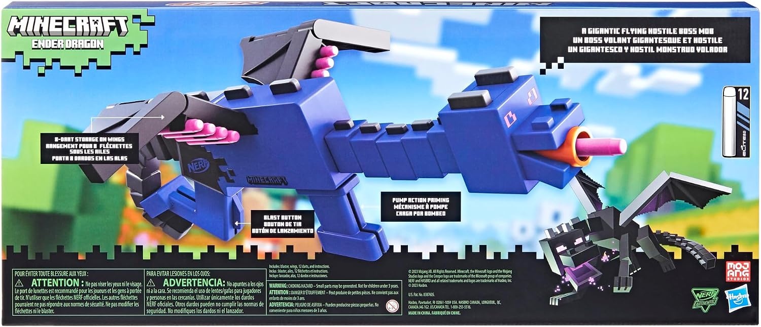 image:imageNERF Minecraft Ender Dragon Blaster 4Dart Internal Clip 12 NERF Elite Foam Darts Design Inspired by Mob in The Game