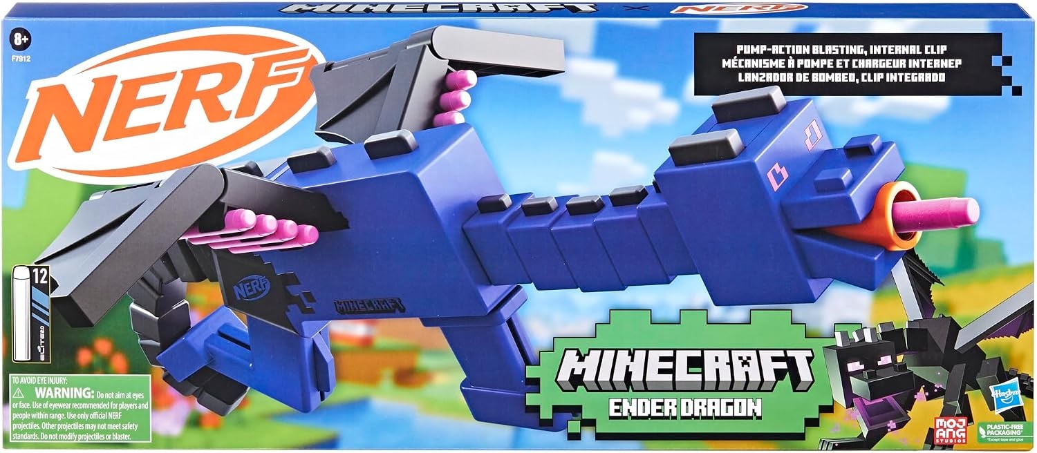 image:imageNERF Minecraft Ender Dragon Blaster 4Dart Internal Clip 12 NERF Elite Foam Darts Design Inspired by Mob in The Game