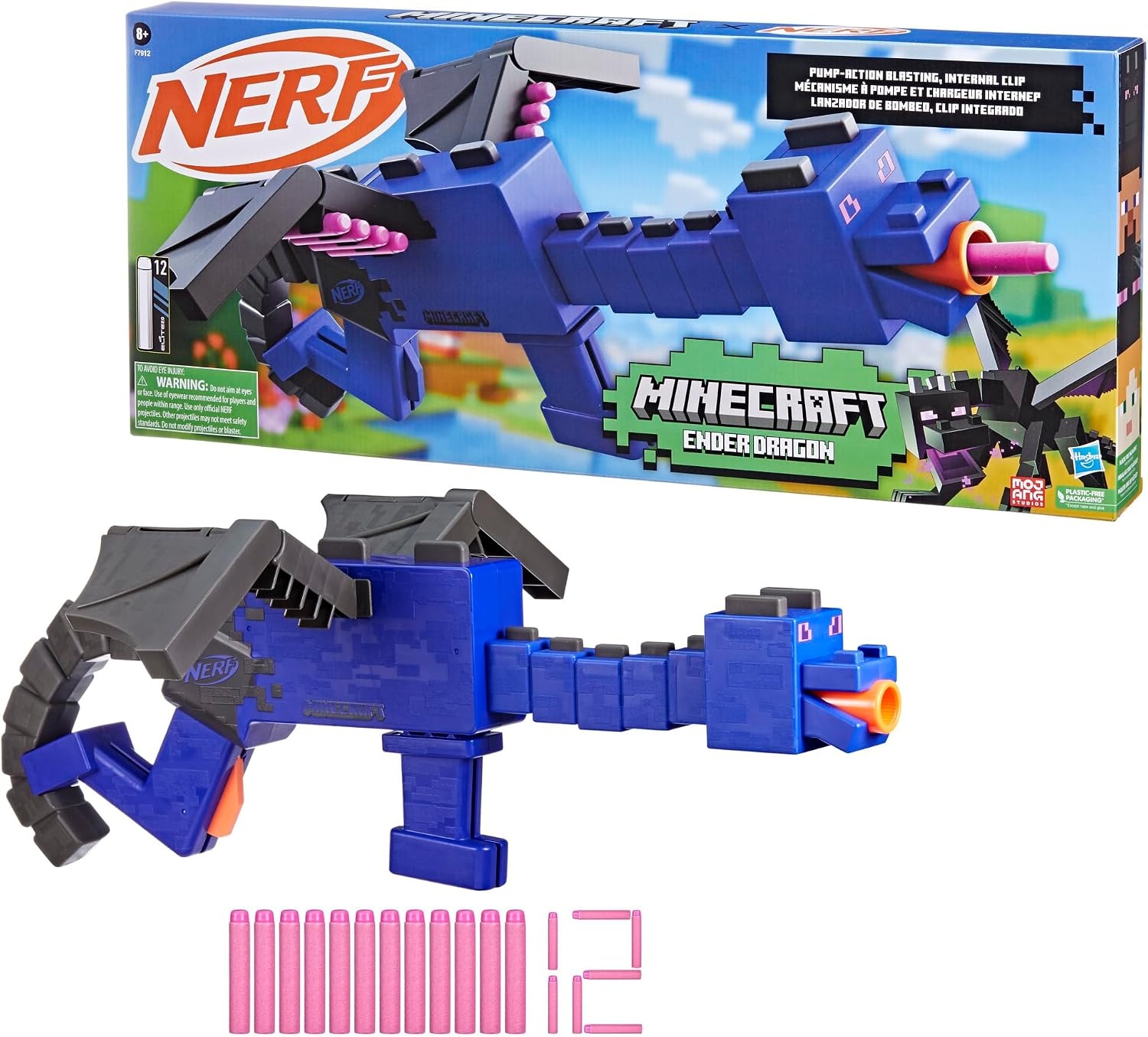 image:imageNERF Minecraft Ender Dragon Blaster 4Dart Internal Clip 12 NERF Elite Foam Darts Design Inspired by Mob in The Game