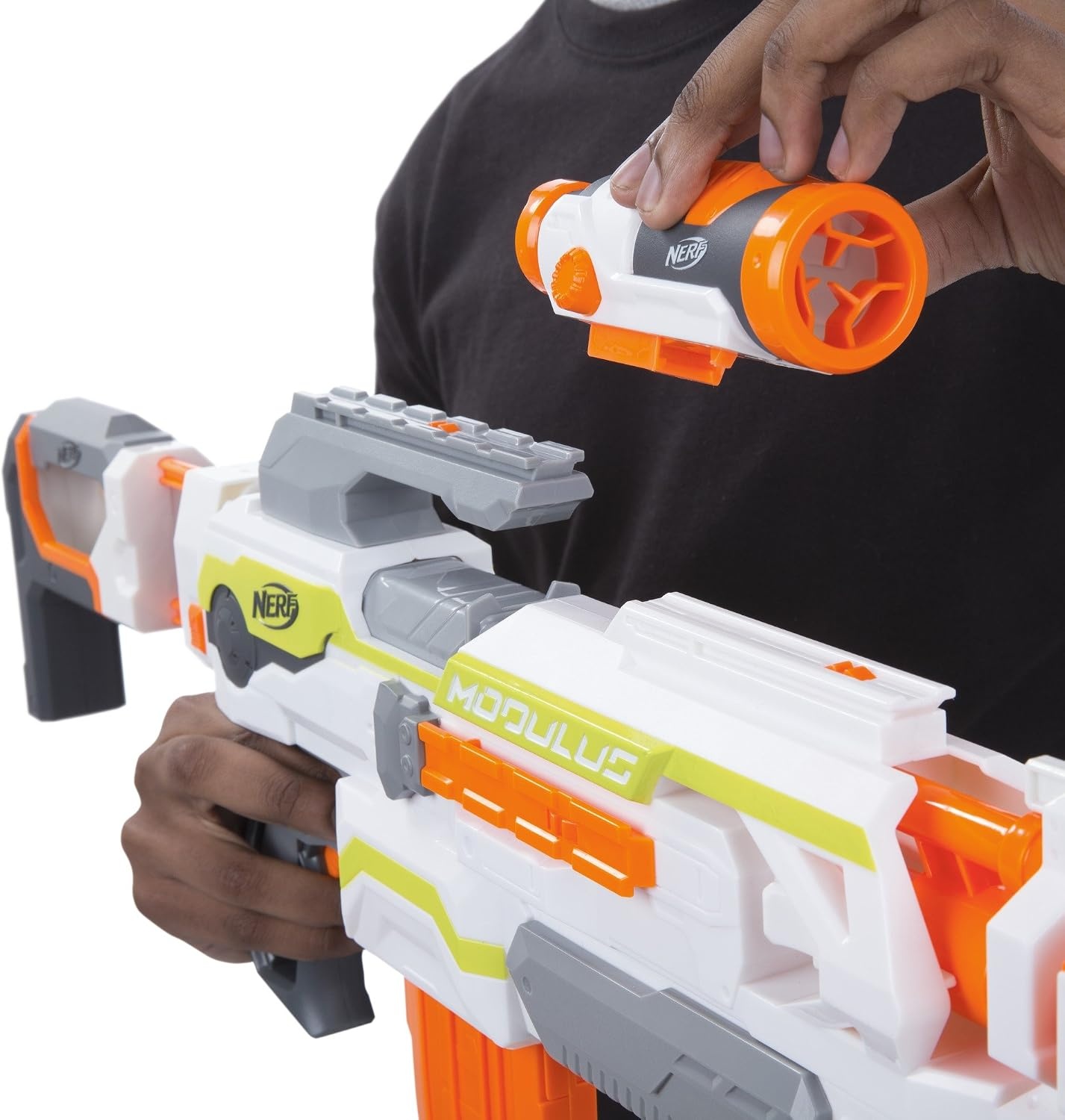 image:imageNERF Modulus ECS Motorized Blaster Removable Scope Drop Grip Barrel Stock 10Dart Clip Amazon ExclusiveFrustrationFree Packaging