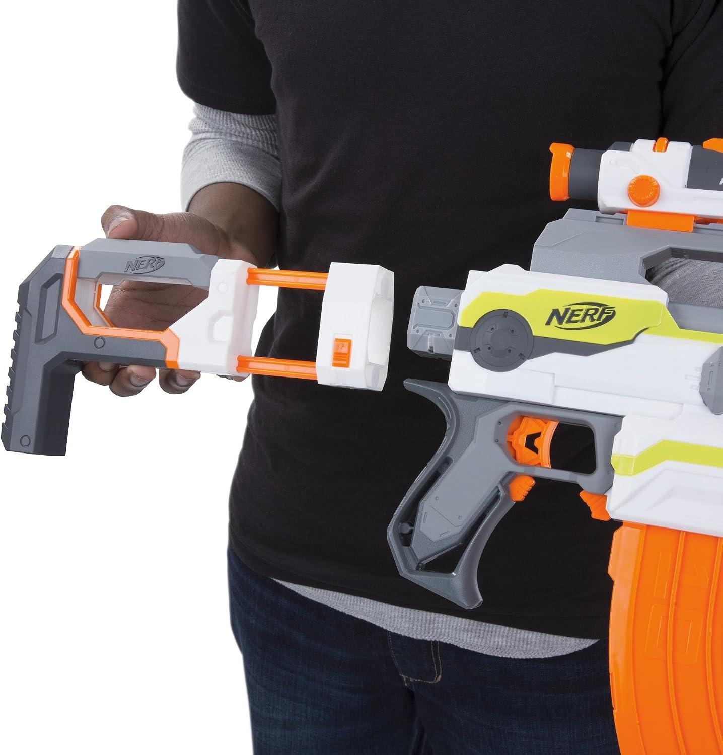 image:imageNERF Modulus ECS Motorized Blaster Removable Scope Drop Grip Barrel Stock 10Dart Clip Amazon ExclusiveFrustrationFree Packaging