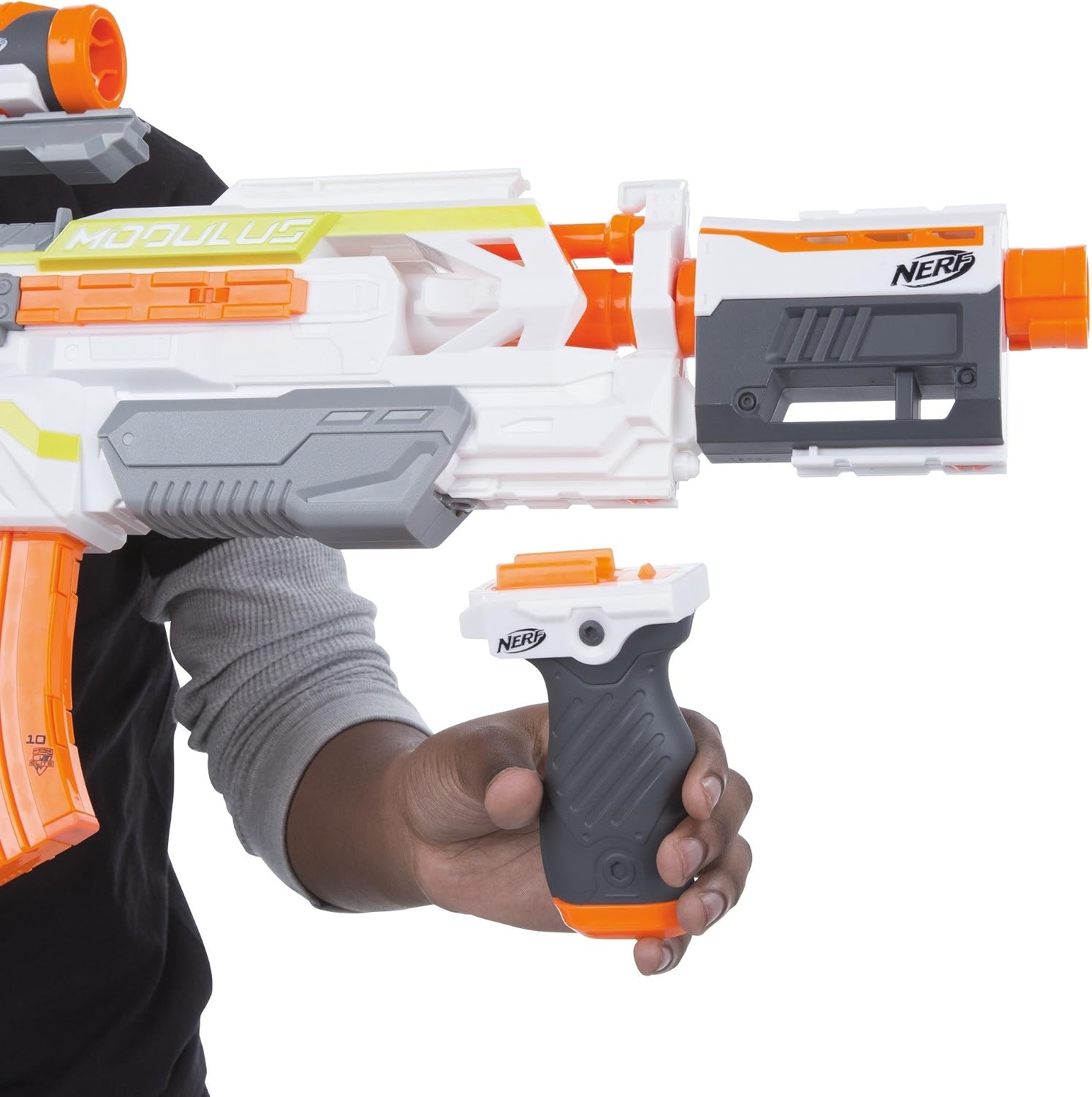 image:imageNERF Modulus ECS Motorized Blaster Removable Scope Drop Grip Barrel Stock 10Dart Clip Amazon ExclusiveFrustrationFree Packaging