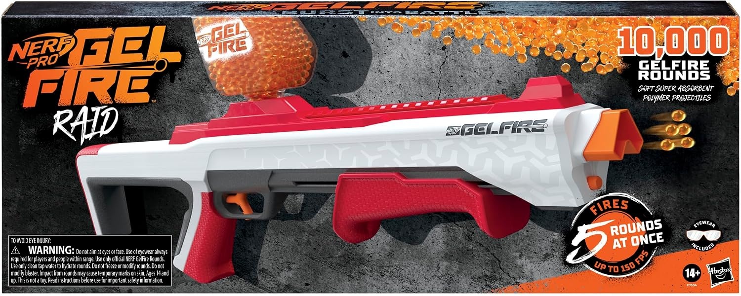 image:imageNERF Pro Gelfire Raid Blaster Fire 5 Rounds at Once 10000 Gel Rounds 800 Round Hopper Eyewear Toys for Teens Ages 14 amp Up