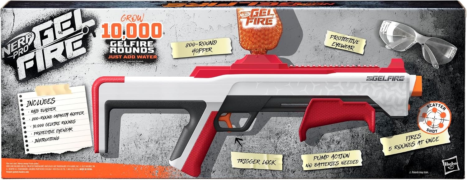 image:imageNERF Pro Gelfire Raid Blaster Fire 5 Rounds at Once 10000 Gel Rounds 800 Round Hopper Eyewear Toys for Teens Ages 14 amp Up