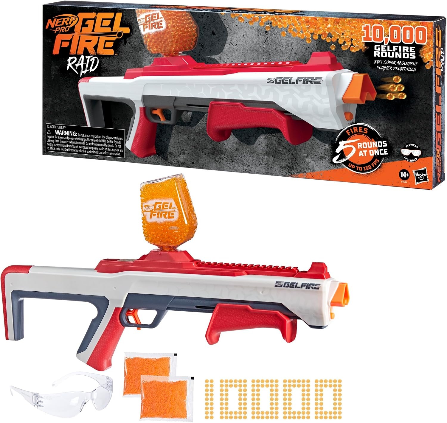 image:imageNERF Pro Gelfire Raid Blaster Fire 5 Rounds at Once 10000 Gel Rounds 800 Round Hopper Eyewear Toys for Teens Ages 14 amp Up