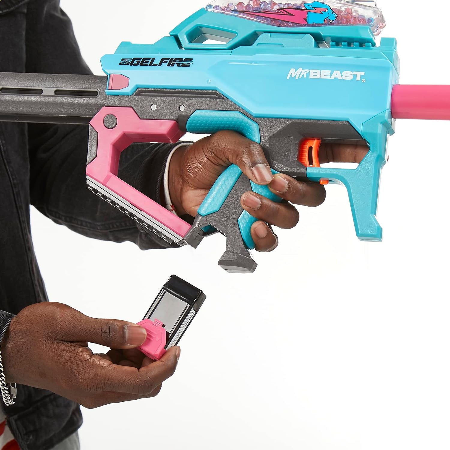 image:imageNERF Pro Gelfire X MrBeast Full Auto Blaster amp 20000 Gelfire Rounds 300 Round Hopper Rechargeable Battery Eyewear Ages 14 amp Up