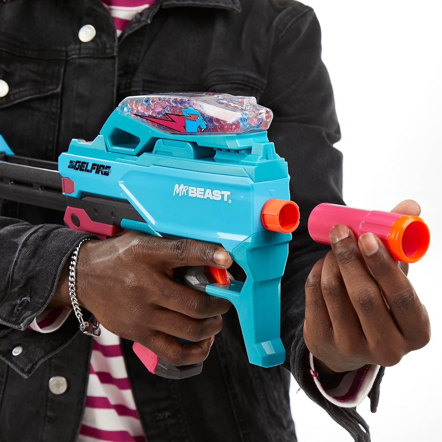 image:imageNERF Pro Gelfire X MrBeast Full Auto Blaster amp 20000 Gelfire Rounds 300 Round Hopper Rechargeable Battery Eyewear Ages 14 amp Up
