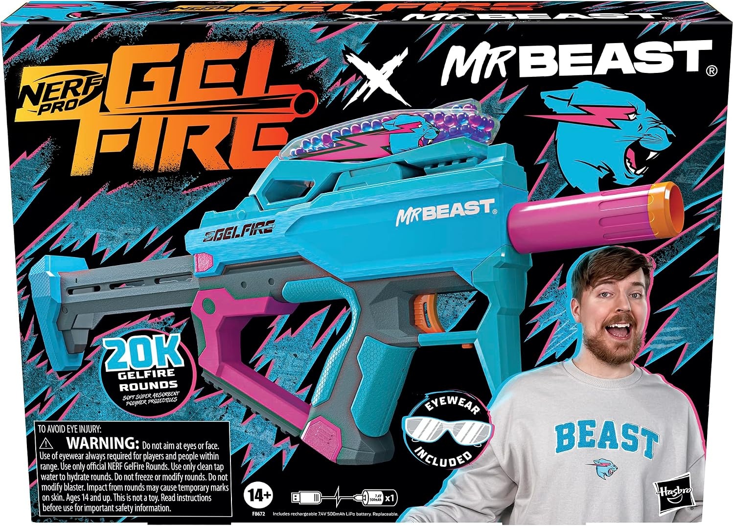 image:imageNERF Pro Gelfire X MrBeast Full Auto Blaster amp 20000 Gelfire Rounds 300 Round Hopper Rechargeable Battery Eyewear Ages 14 amp Up