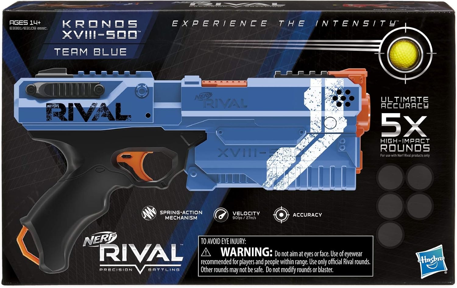 image:imageNERF Rival Kronos XVIII500 Blaster BreechLoad 5 Nerf Rival Rounds Spring Action 90 FPS Velocity White Color Design Ages 14 Amazon ExclusiveBlue