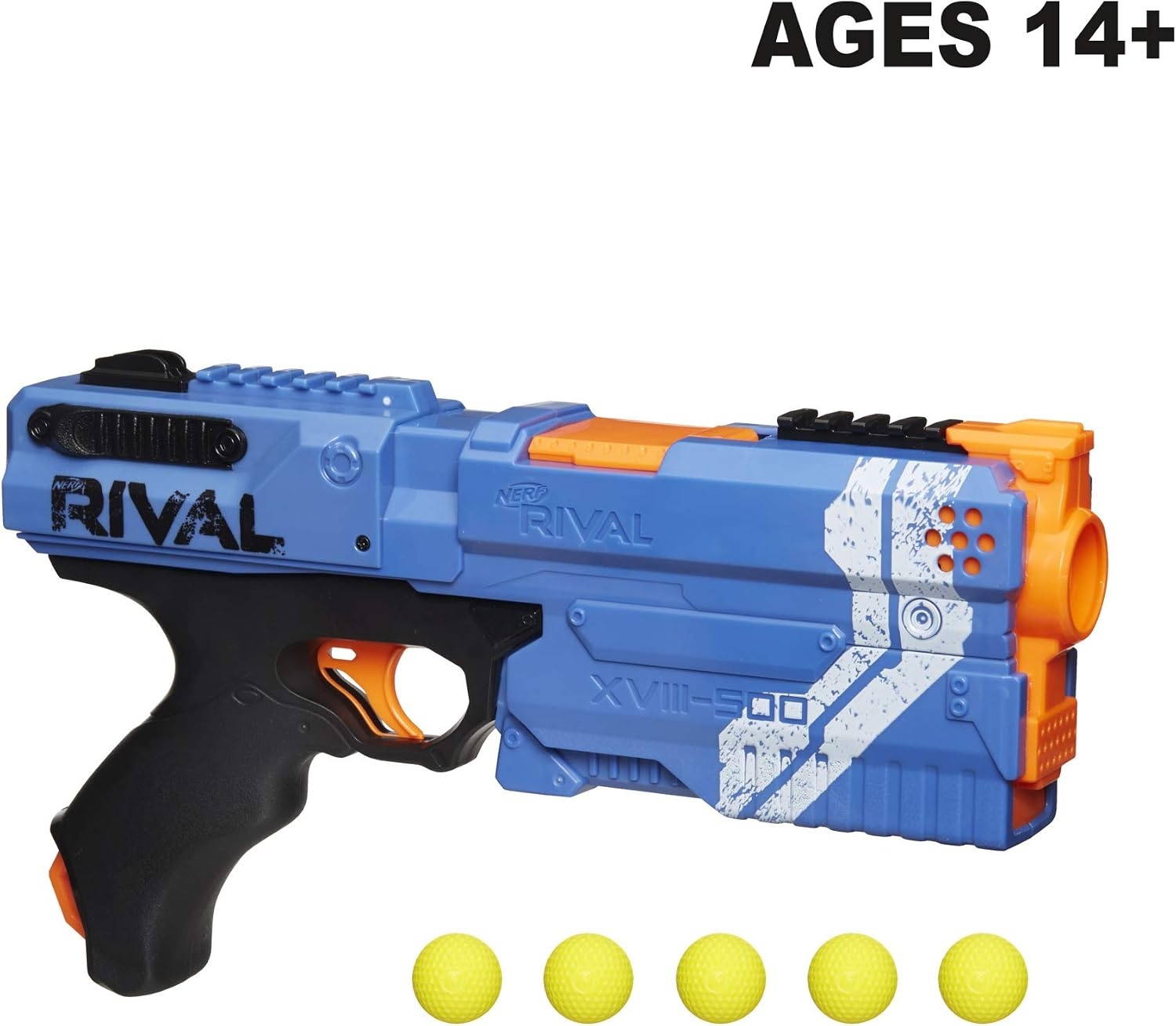 image:imageNERF Rival Kronos XVIII500 Blaster BreechLoad 5 Nerf Rival Rounds Spring Action 90 FPS Velocity White Color Design Ages 14 Amazon ExclusiveBlue